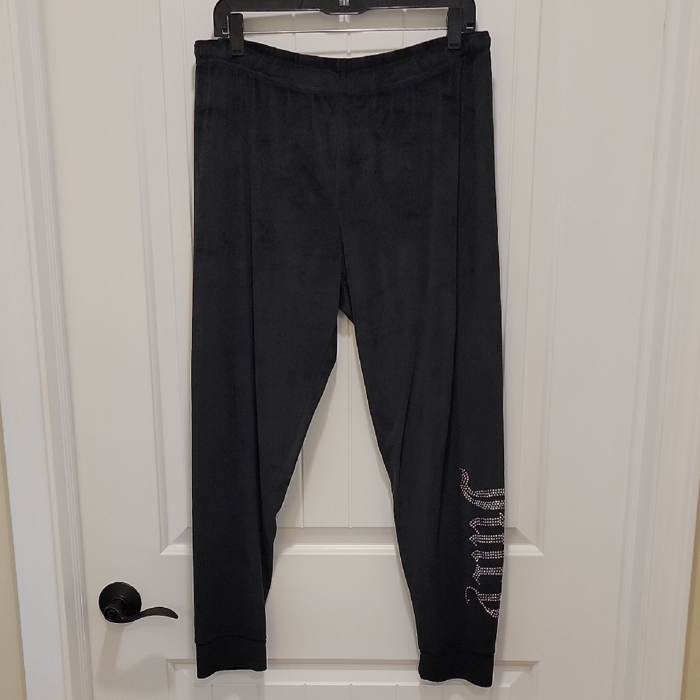 Juicy Couture Black Rhinestone Velour Logo Lounge Pants Size XL